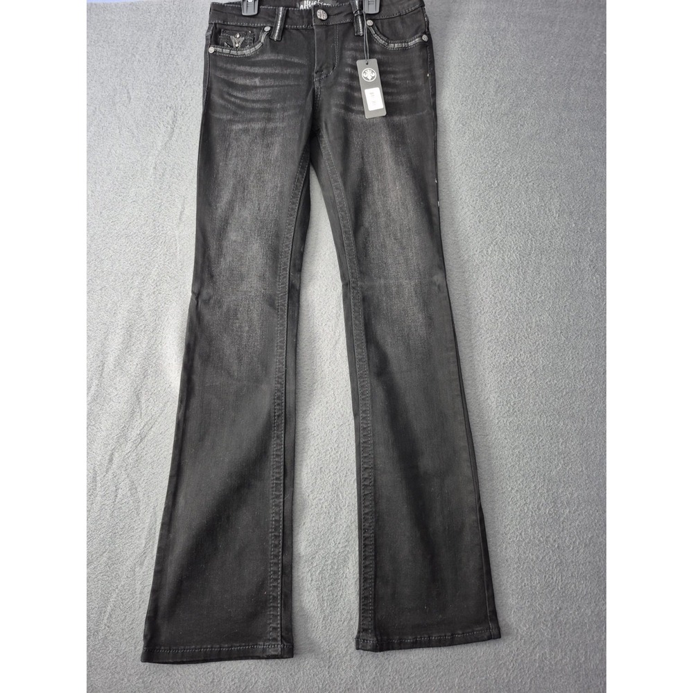 AFFLICTION Womens 28 Denim Jeans JADE STANDARD Jet Black Embroidered Boot NWT